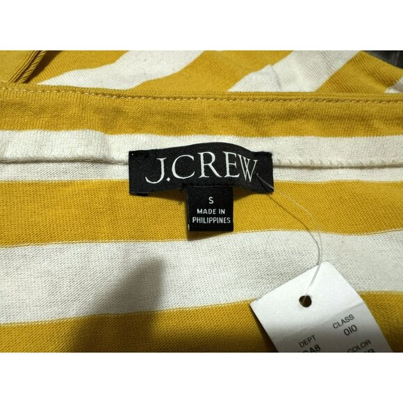 J. Crew Womens S Relaxed Fit Long Sleeve Boatneck T-shirt Yellow & White Stripe - Picture 4 of 6